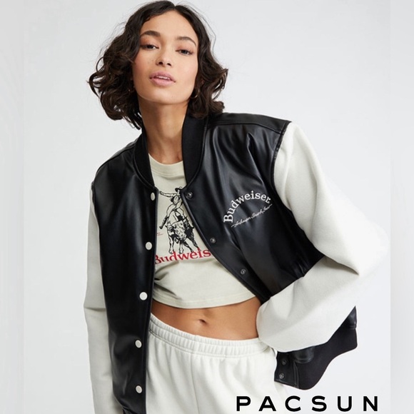 NEW Vintage PacSun Varsity Budweiser Leather Jacket - Picture 1 of 5